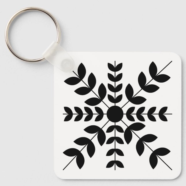 Abstract Black and White Mandala Floral Pattern Keychain (Front)