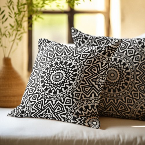 Abstract Black and White Mandala Pattern Throw Pillow