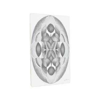 Abstract Black and White Mandala Pencil Drawing Metal Print