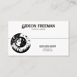 Abstract Black and White Moon Stars Tattoo Artist Business Card
