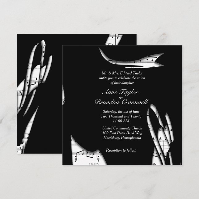 Abstract Black and White Music Wedding Invitation (Front/Back)