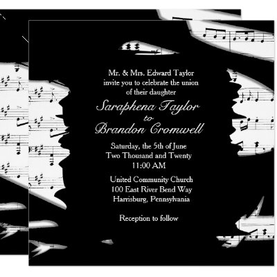 Abstract Black and White Music Wedding Invitation
