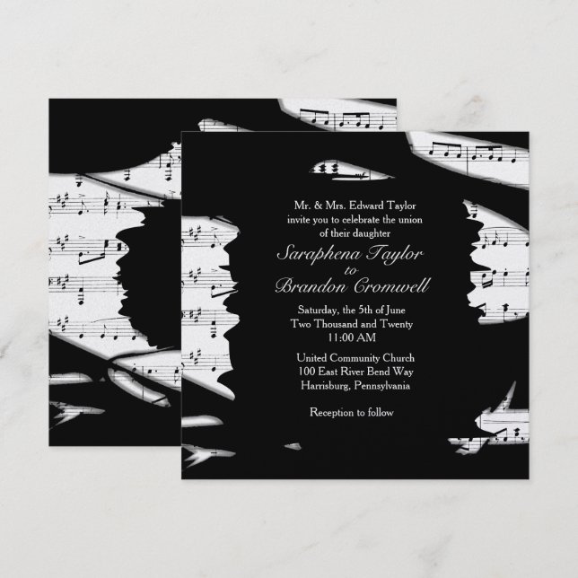 Abstract Black and White Music Wedding Invitation (Front/Back)