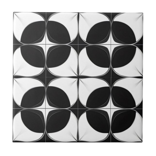 Abstract Black and White Pattern Ceramic Tile (Front)