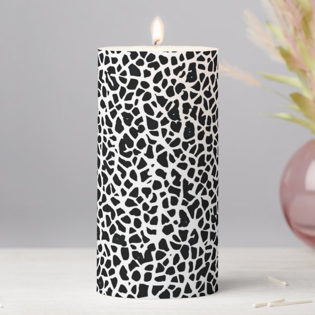 Abstract Black and White Pattern Pillar Candle (In Situ)