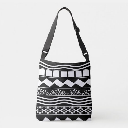 abstract black and white patterns crossbody bag