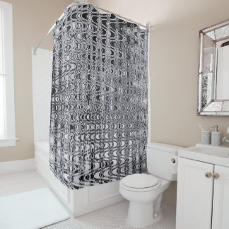 Abstract Black and White Retro Boomerang Waves Shower Curtain