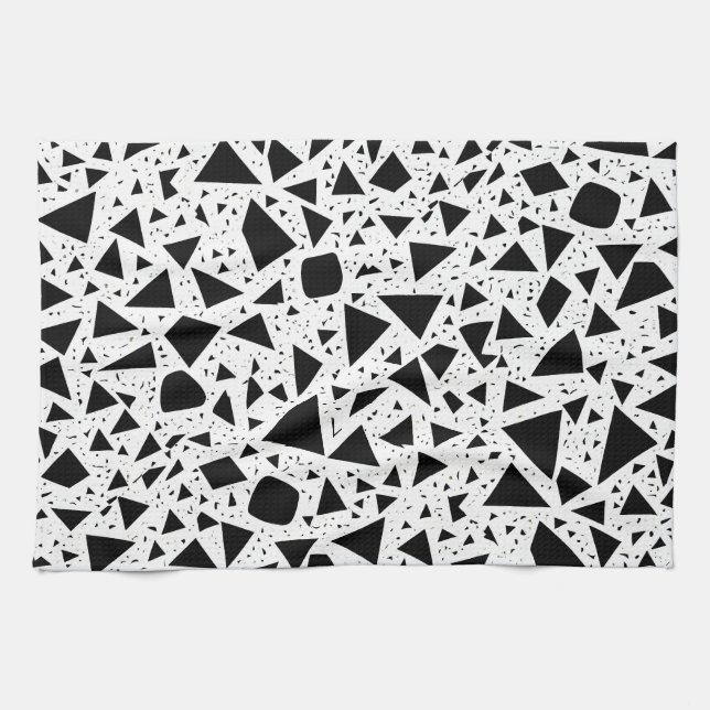 Abstract Black and White Shapes Pattern Kitchen Towel (Horizontal)