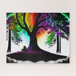 Abstract Black and White Silhouette Rainbow Swirls Jigsaw Puzzle