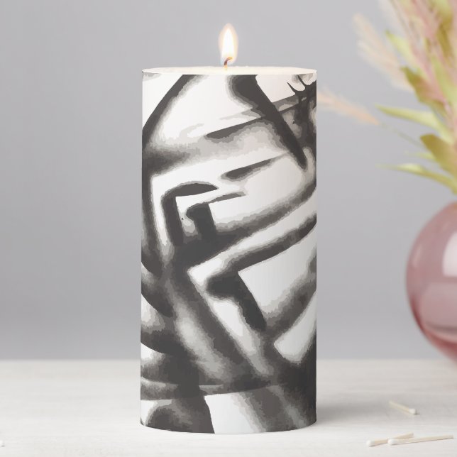 Abstract Black and White Spiral  Pillar Candle (In Situ)