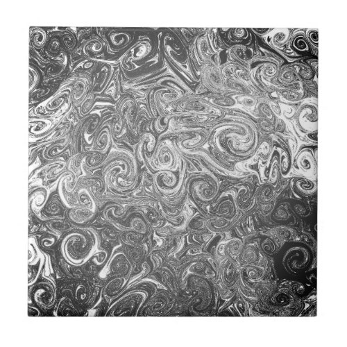 Abstract Black and White Spirals Ceramic Tile