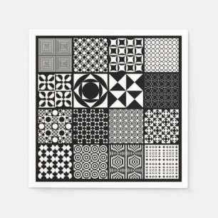 Abstract Black and White Squares Paper Napkins
