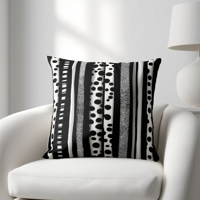 Abstract Black and White Striped Throw Pillow (Creator Uploaded)