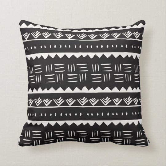 Abstract Black and White Tribal Boho Pattern Throw Pillow