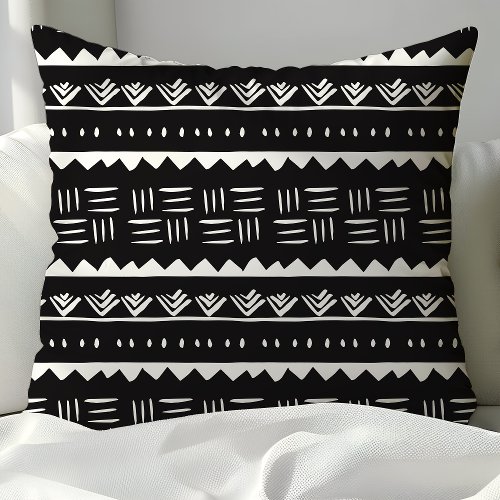 Abstract Black and White Tribal Boho Pattern Throw Pillow