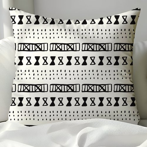 Abstract Black and White Tribal Geometric Pattern Throw Pillow