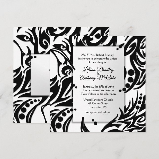 Abstract Black and White Tribal Wedding Invitation (Front/Back)