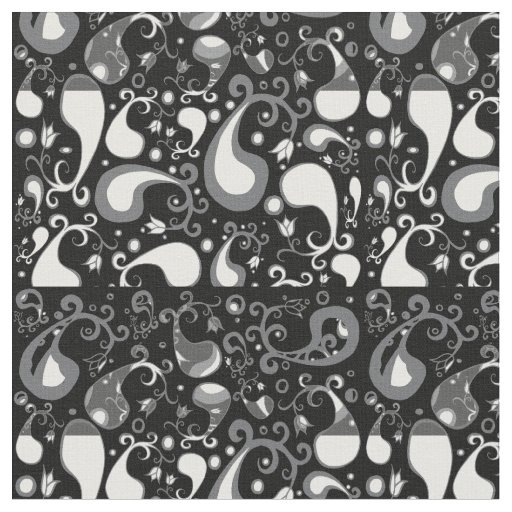 Abstract black and white Tulip Paisley Floral Fabric