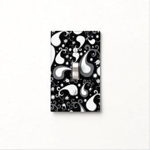 Abstract black and white Tulip Paisley Floral Light Switch Cover