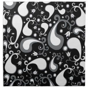 Abstract black and white Tulip Paisley Floral Napkin