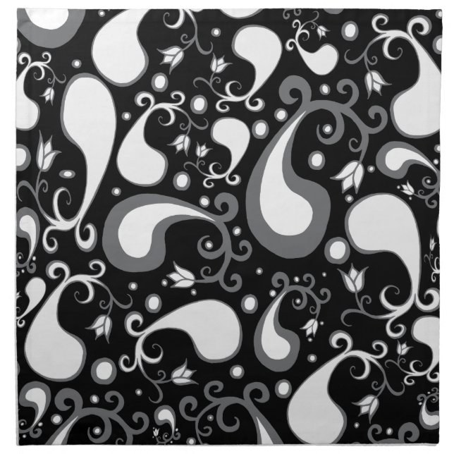 Abstract black and white Tulip Paisley Floral Napkin (Front)