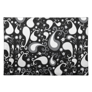 Abstract black and white Tulip Paisley Floral Placemat