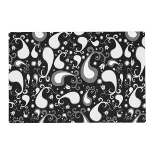 Abstract black and white Tulip Paisley Floral Placemat