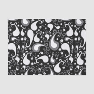 Abstract black and white Tulip Paisley Floral Tissue Paper