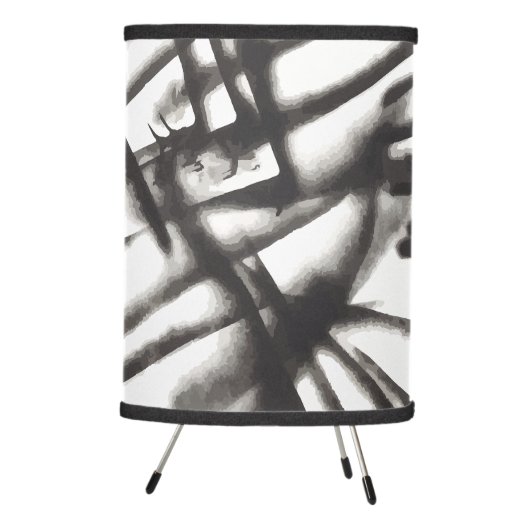 Abstract Black and White Vertigo 1  Tripod Lamp (Right)