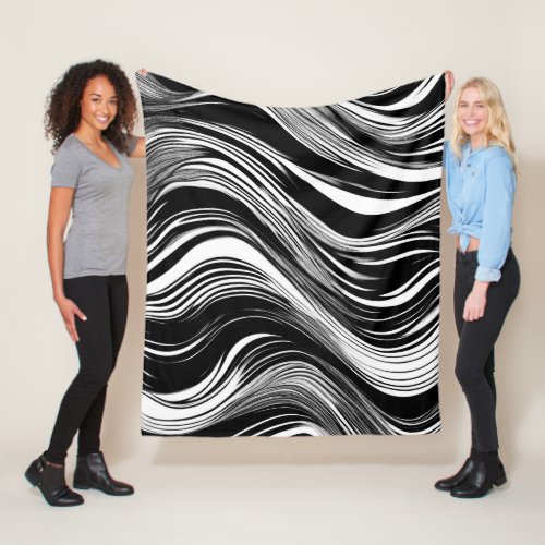 Abstract Black and White Wave Fleece Blanket