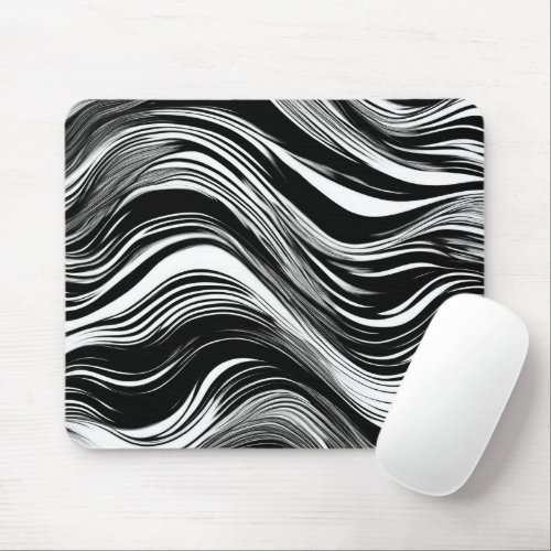 Abstract Black and White Wave Mouse Pad