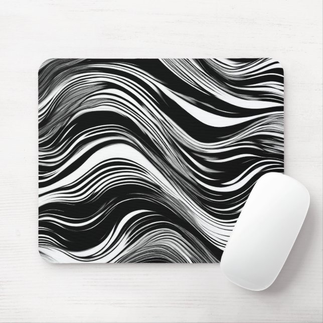Abstract Black and White Wave Mouse Pad (With Mouse)