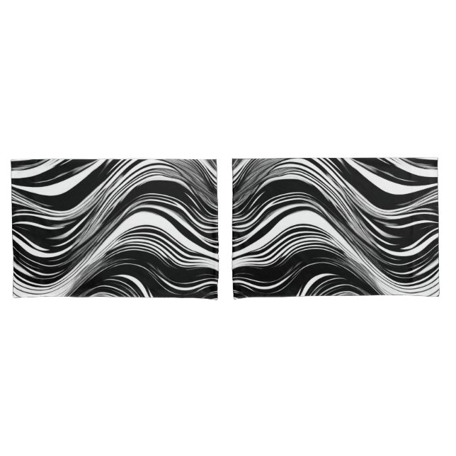 Abstract Black and White Wave Pillow Case (Front-Set)