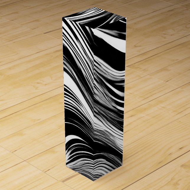 Abstract Black and White Wave Wine Box (Front)