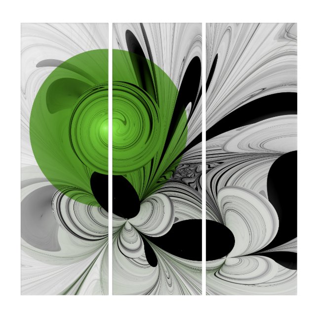 Abstract Black and White with Green Fractal Art (Front)