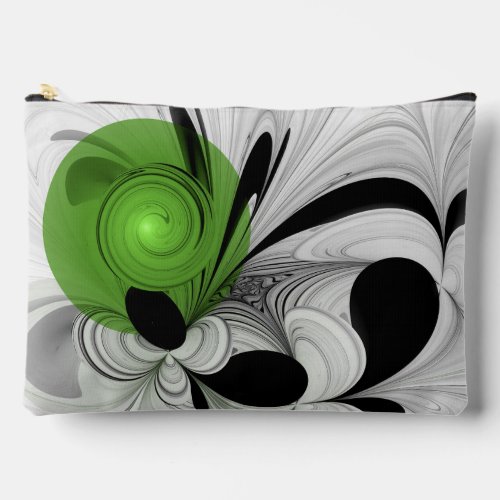 Abstract Black and White with Green Fractal Art Accessory Pouch