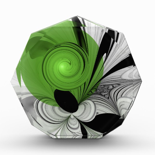 Abstract Black and White with Green Fractal Art Acrylic Award (Front)