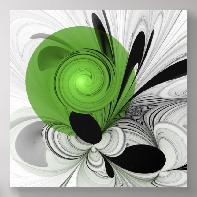 Abstract Black and White with Green Fractal Art Acrylic Photo Tile (Front Set)