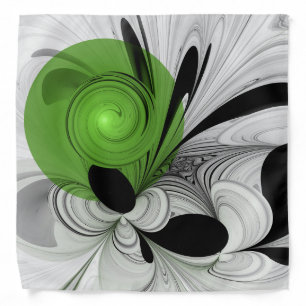 Abstract Black and White with Green Fractal Art Bandana