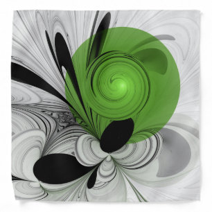 Abstract Black and White with Green Fractal Art Bandana