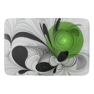 Abstract Black and White with Green Fractal Art Bath Mat