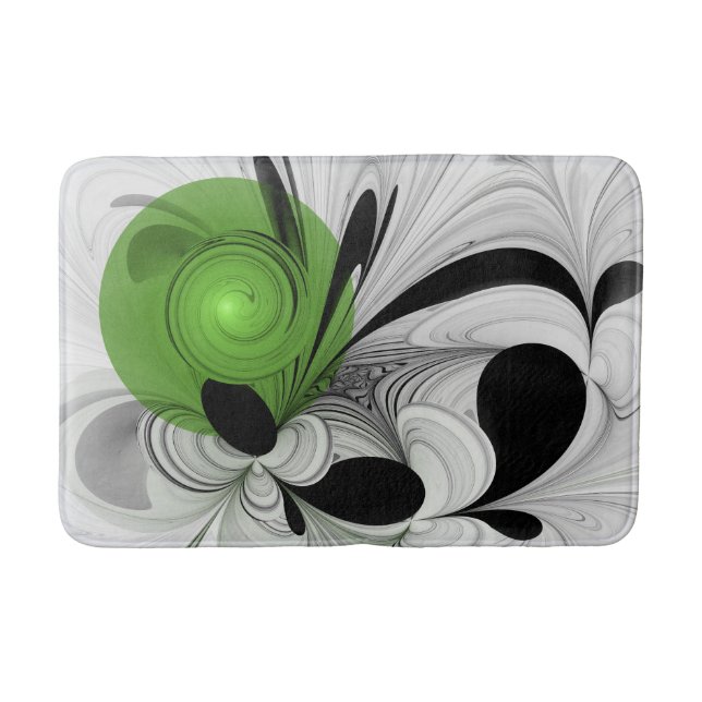 Abstract Black and White with Green Fractal Art Bath Mat (Front)