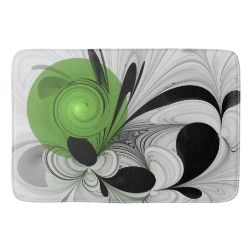 Abstract Black and White with Green Fractal Art Bath Mat