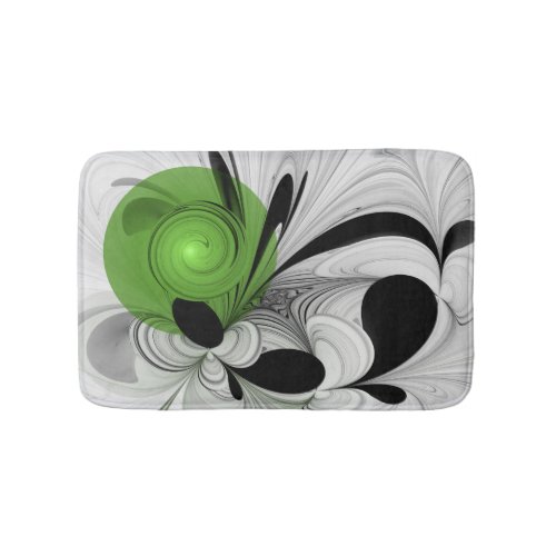 Abstract Black and White with Green Fractal Art Bath Mat