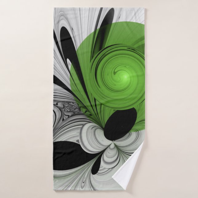 Abstract Black and White with Green Fractal Art Bath Towel (Bath Towel)