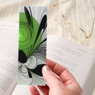 Abstract Black and White with Green Fractal Art Bookmarks