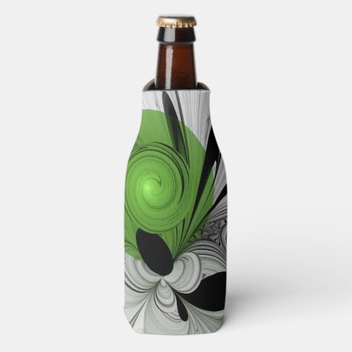 Abstract Black and White with Green Fractal Art Bottle Cooler