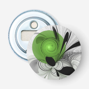 Abstract Black and White with Green Fractal Art Bottle Opener