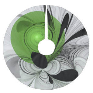 Abstract Black and White with Green Fractal Art Brushed Polyester Tree Skirt