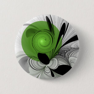 Abstract Black and White with Green Fractal Art Button